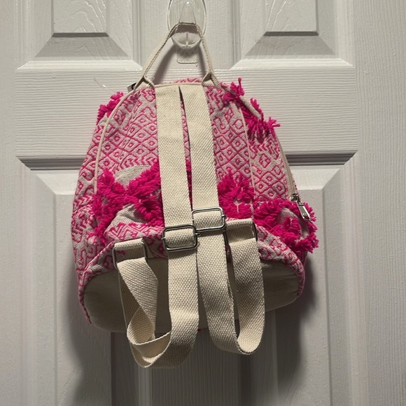 NEW Pink embroidered mini backpack bag with yarn fringe accent NWT - Picture 4 of 10